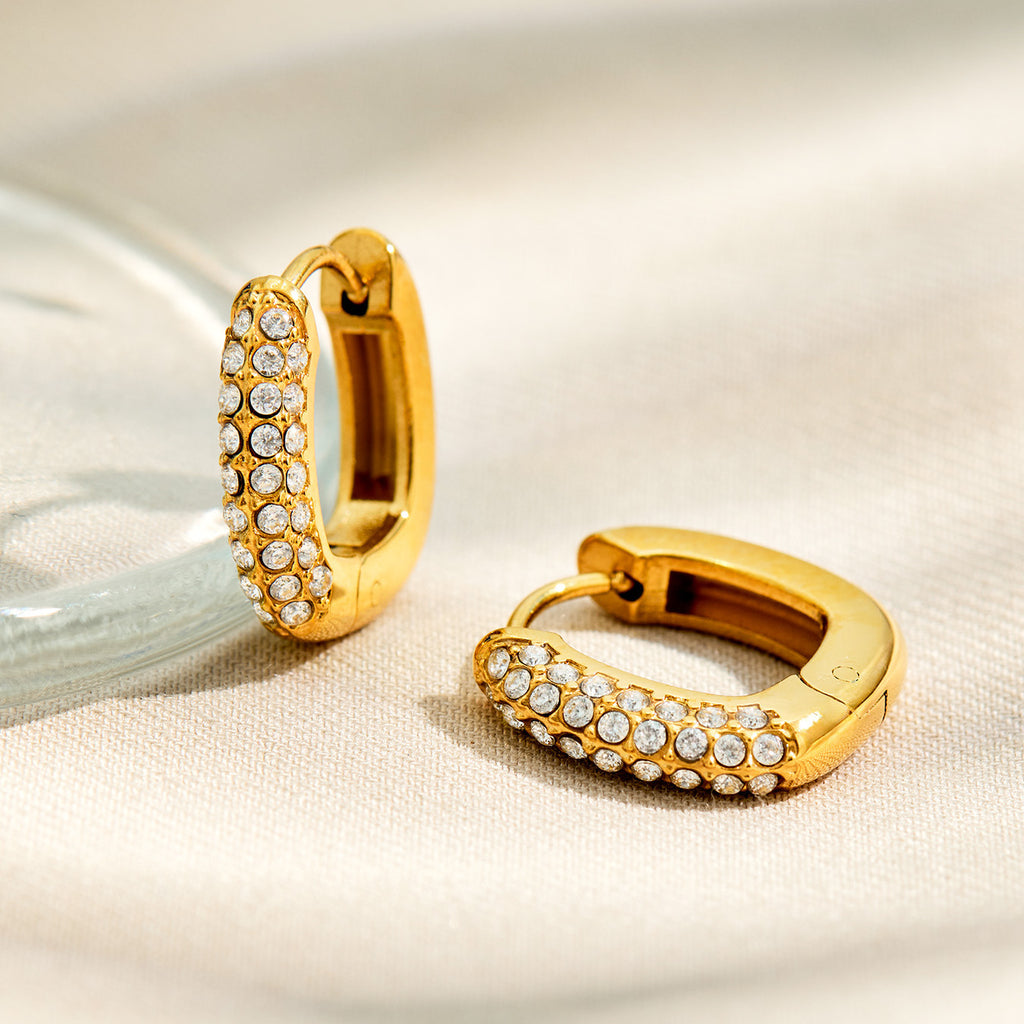 Close-up of the zircon stone detail on the Selene half-hoop earrings