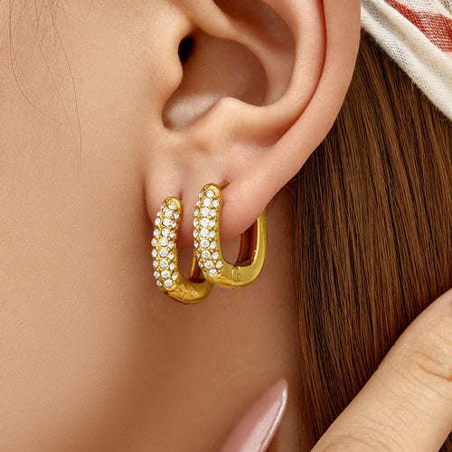 Half-hoop earrings set with zircon stones — waterproof, tarnish-free PVD gold-plated stainless steel