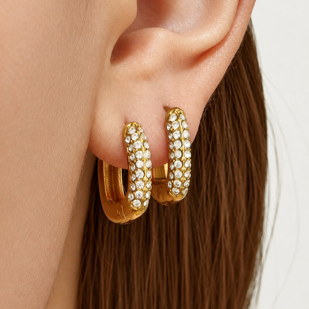 Selene zircon half-hoop earrings with secure butterfly backs